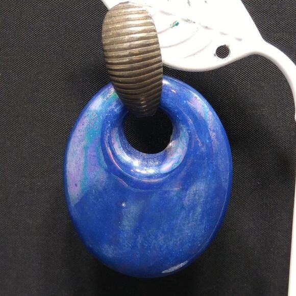 Distressed Vintage Blue Iridescent Drop Post Earrings, 2 1/4" - Picture 3 of 9